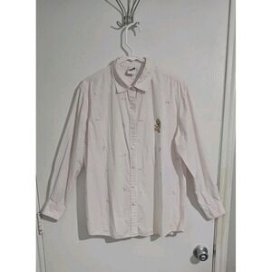 VTG Warner Brothers Looney Tunes ButtonUp Shirt Women Pink Preppy Classic XL